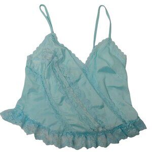 Vintage Nan Flower Camisole Top Small Sexy Pajama Blue Lace Ruffle Couquet